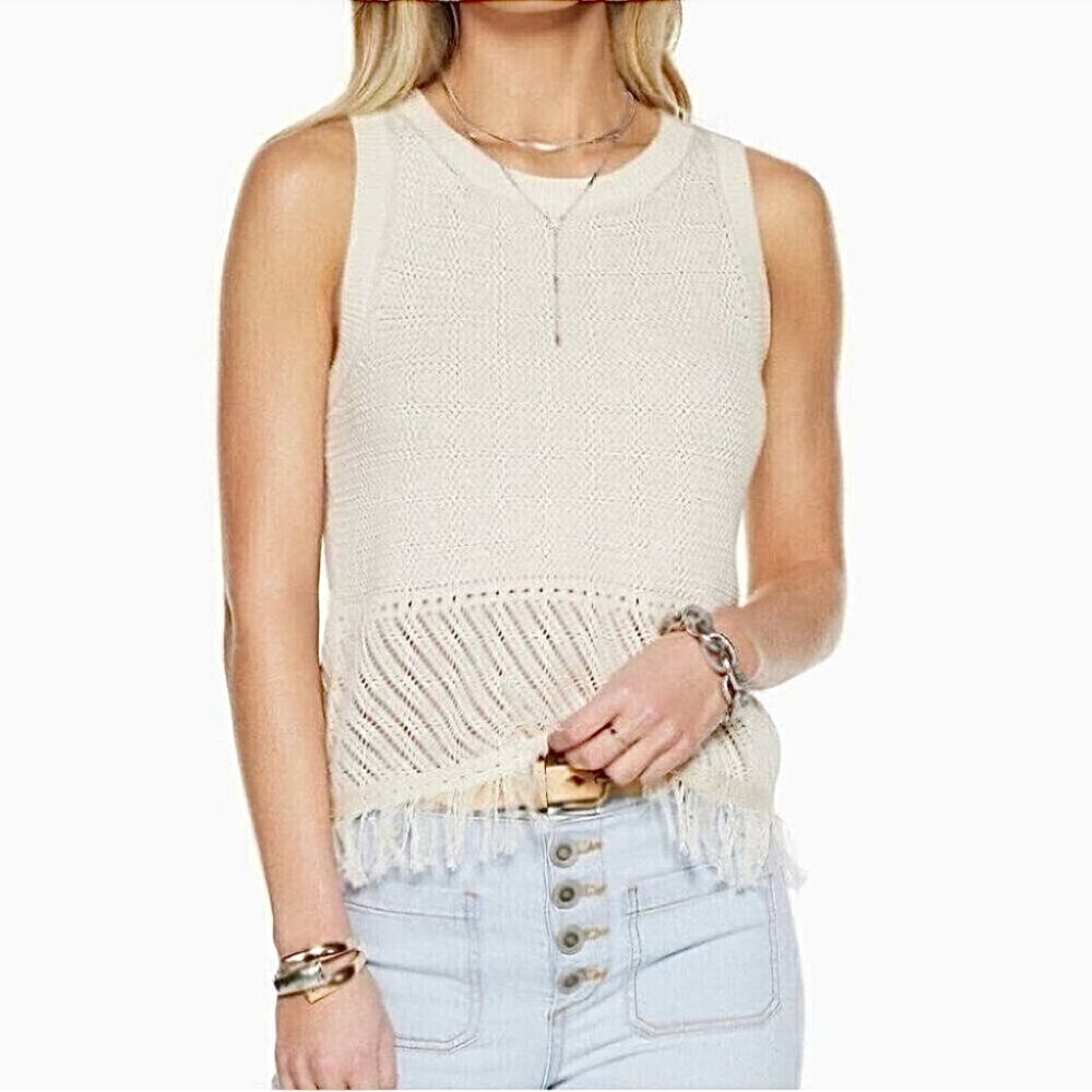 Ramy Brook Cream Knit Fringe Tank Top